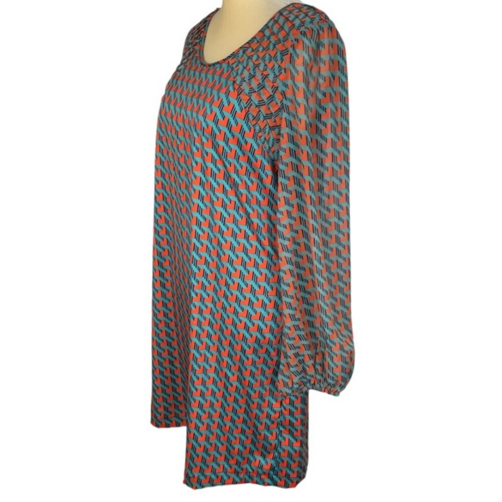 Love. Fire Dress Geometric print Sheer long sleeves Size M PTP: 17.4" - Picture 4 of 6